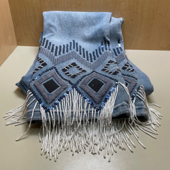 PG Embellished Fringe Hem Mid-Rise Skinny Jeans with Beaded Design Size 6 - Picture 11 of 12